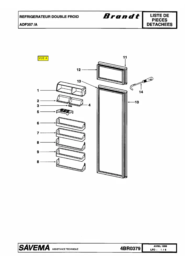 Vue éclatée BRANDT ADF357 ADF357A