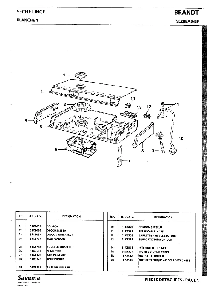 Vue éclatée BRANDT SL288A SL288AB.BF SL288ABBF
