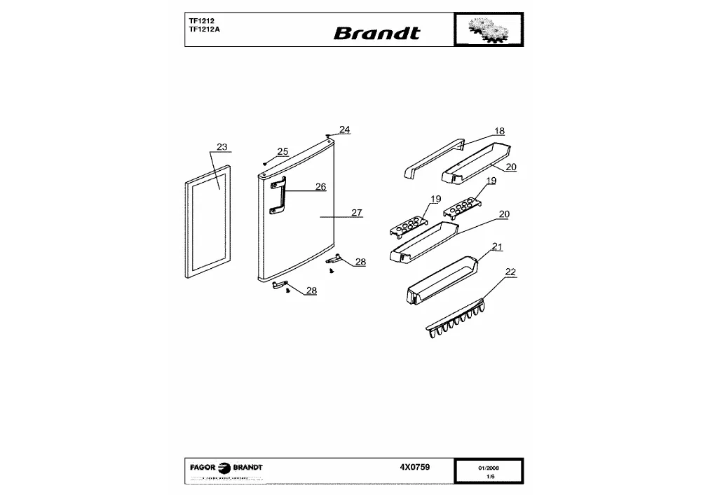 Vue éclatée BRANDT TF1212 TF1212A