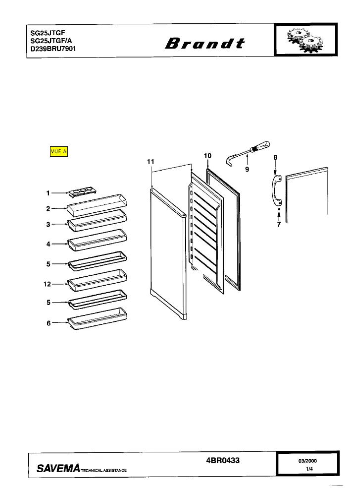 Vue éclatée BRANDT SG25JTGF SG25JTGFA
