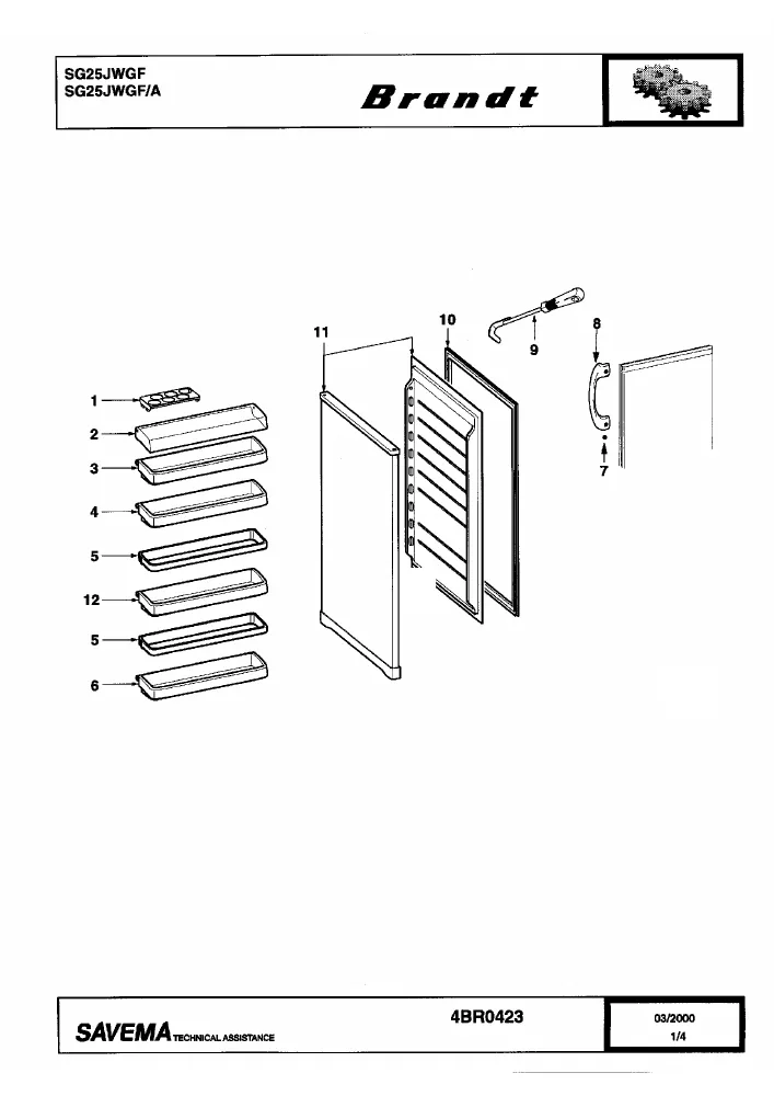 Vue éclatée BRANDT SG25JWGF SG25JWGFA