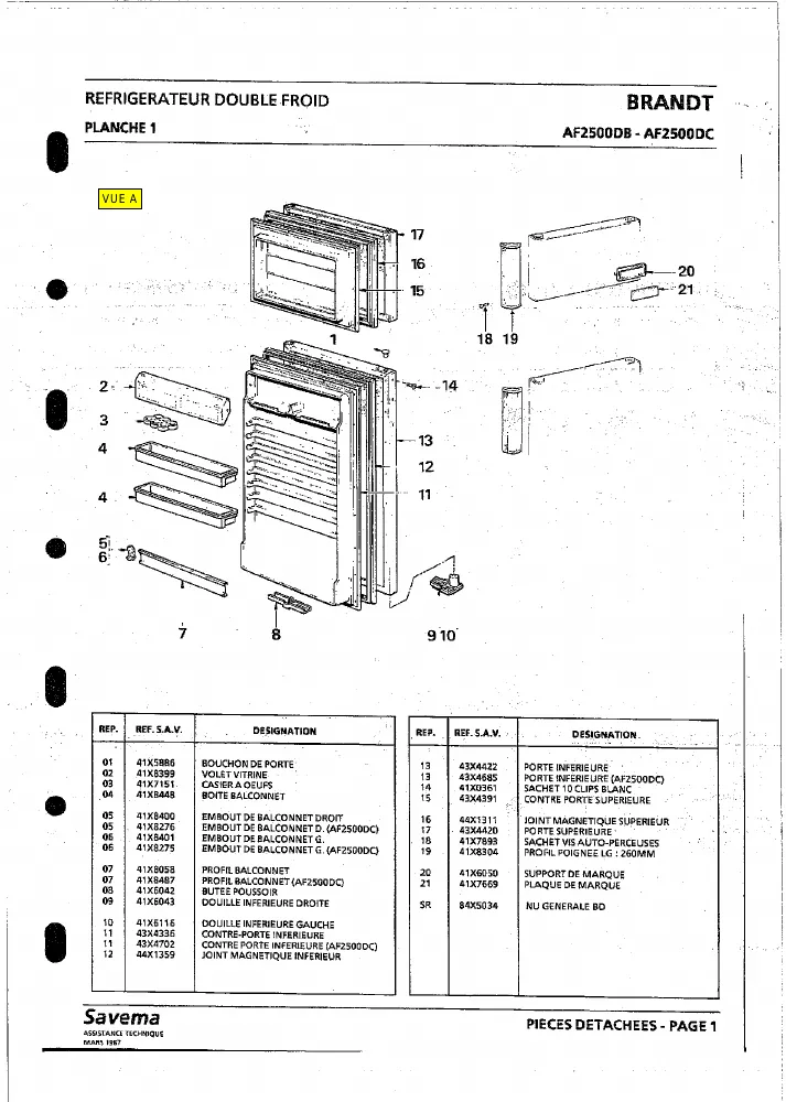 Vue éclatée BRANDT AF2500 AF2500DB