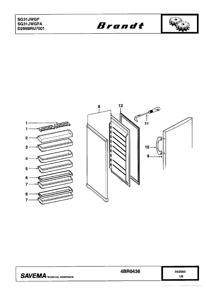 Vue éclatée BRANDT SG31JWGF SG31JWGFA