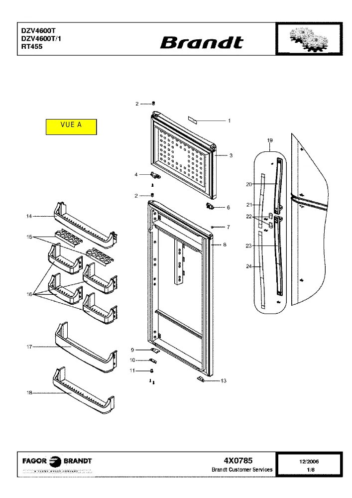 Vue éclatée BRANDT DZV4600T DZV4600T1