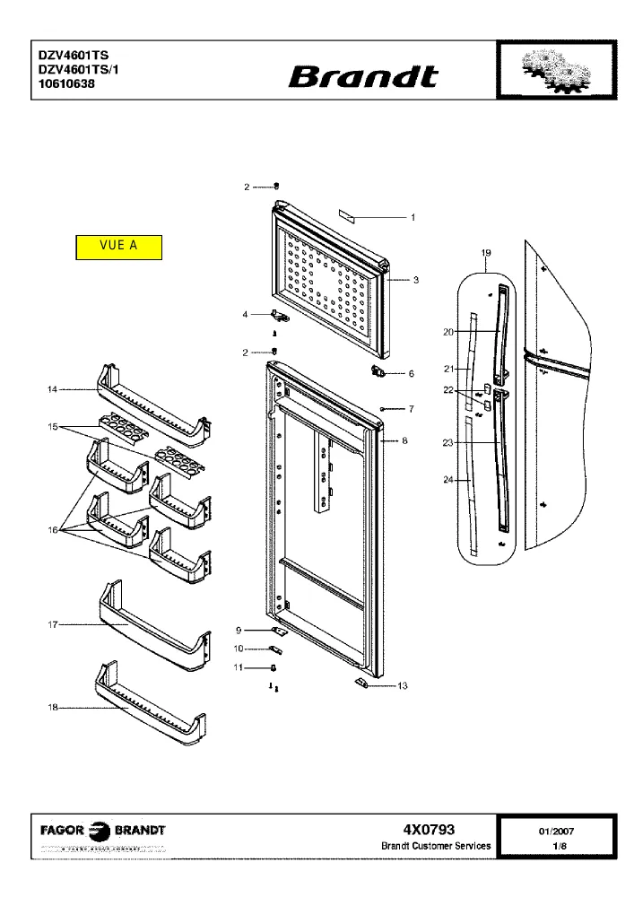 Vue éclatée BRANDT DZV4601TS DZV4601TS1