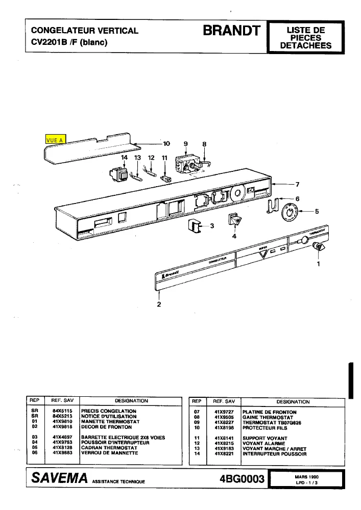 Vue éclatée BRANDT CV2201B CV2201BF