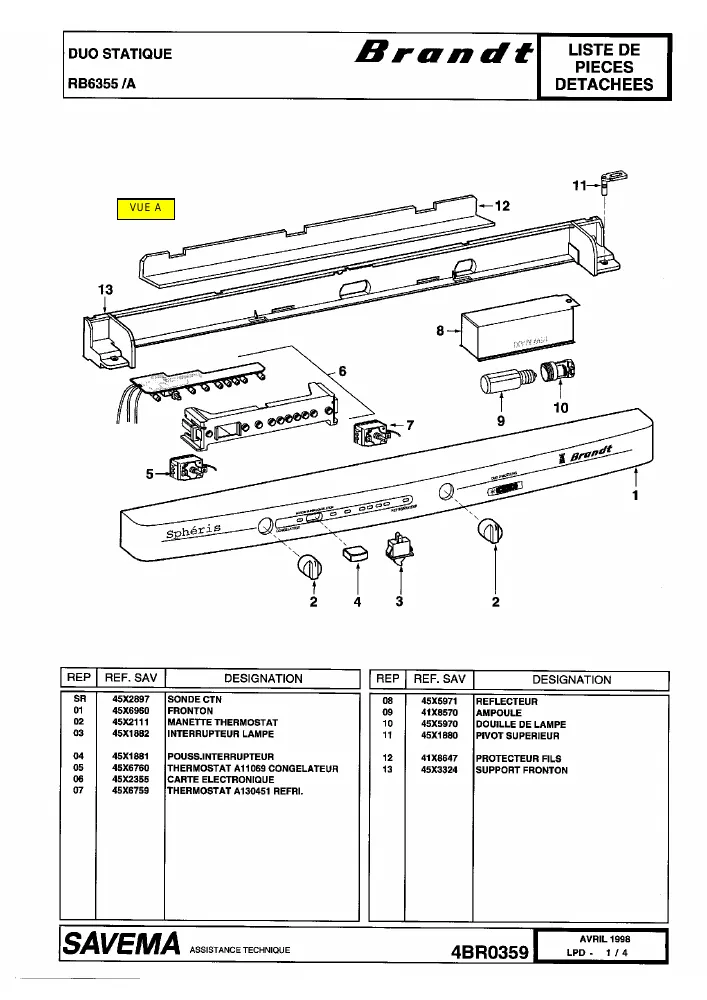 Vue éclatée BRANDT RB6355 RB6355A