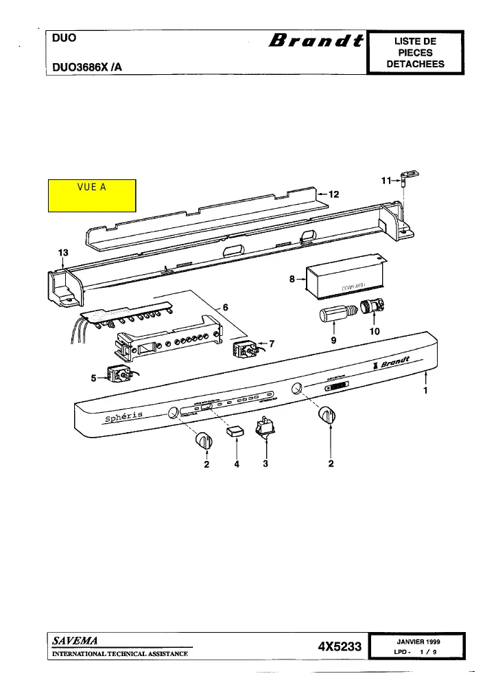 Vue éclatée BRANDT DUO3686X DUO3686XA