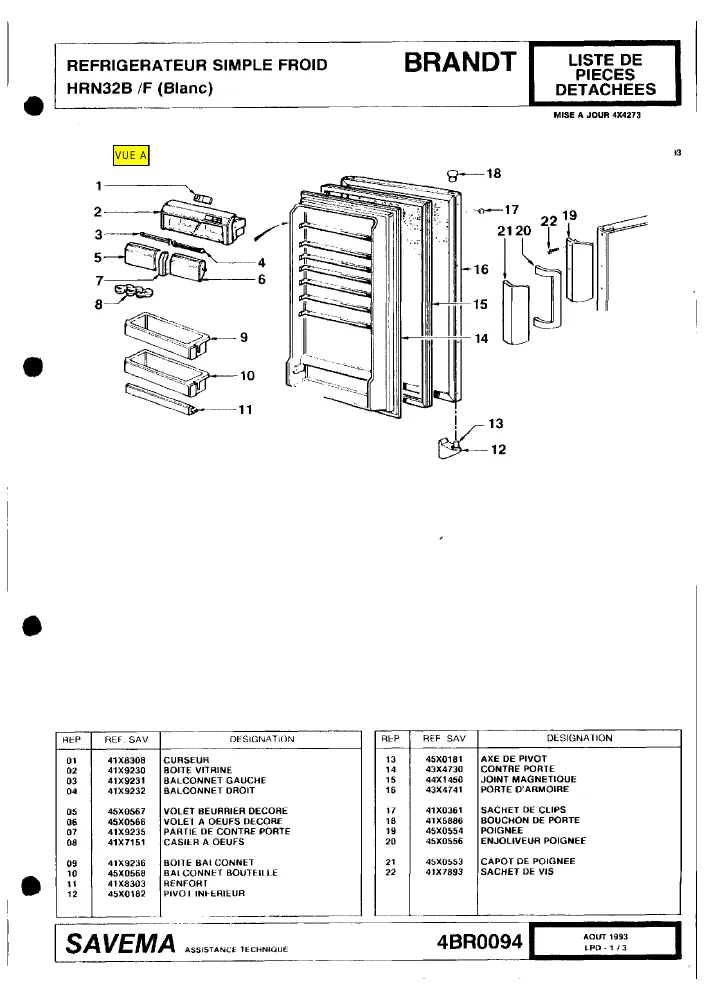 Vue éclatée BRANDT HRN32B HRN32BF