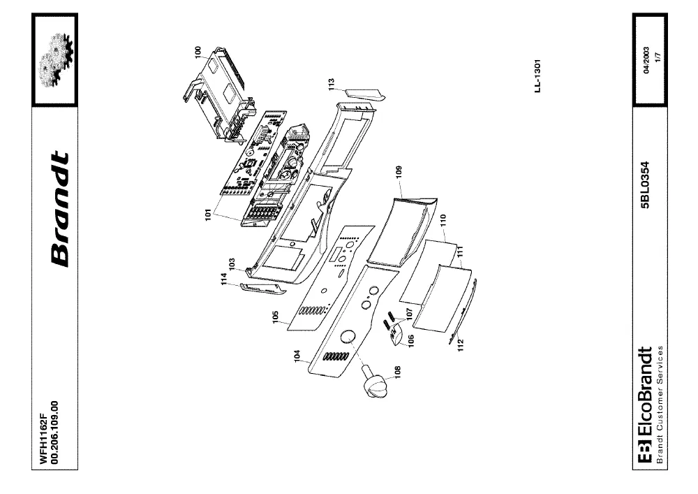 Vue éclatée BRANDT WFH1162F 0020610900