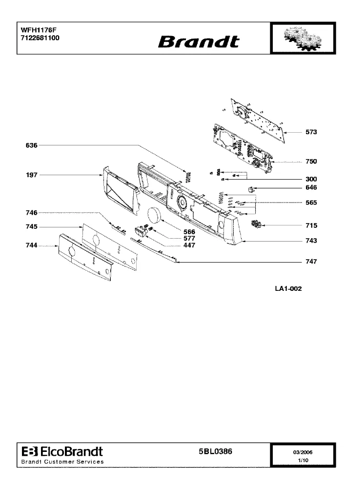 Vue éclatée BRANDT WFH1176F 7122681100