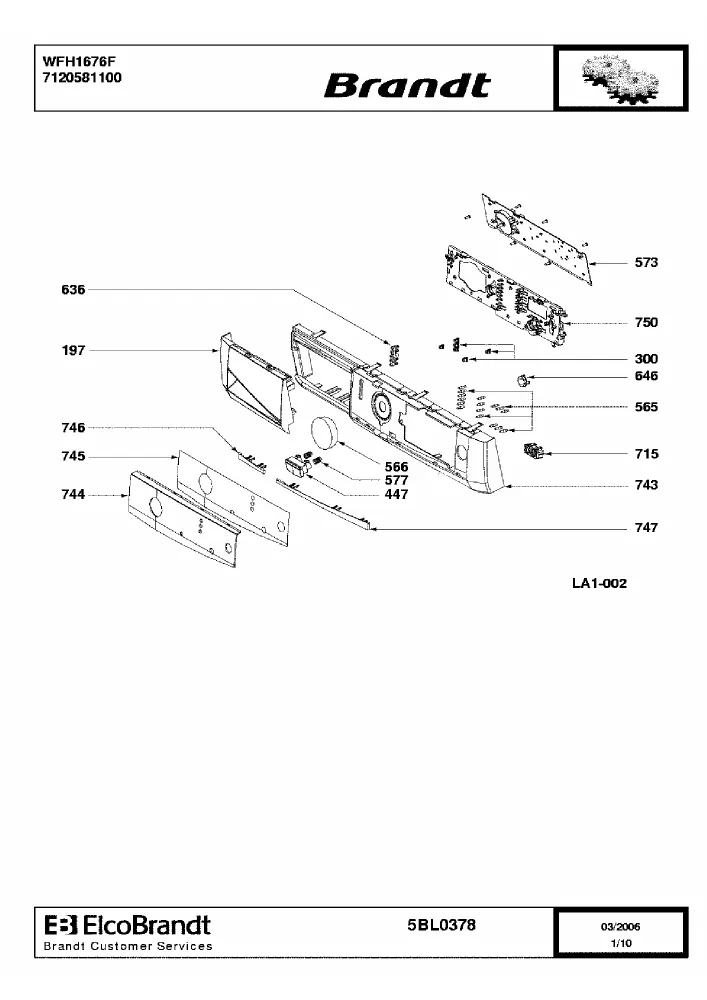 Vue éclatée BRANDT WFH1676F 7120581100