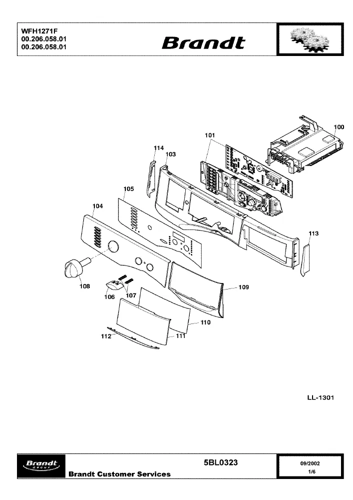 Vue éclatée BRANDT WFH1271F 0020605801