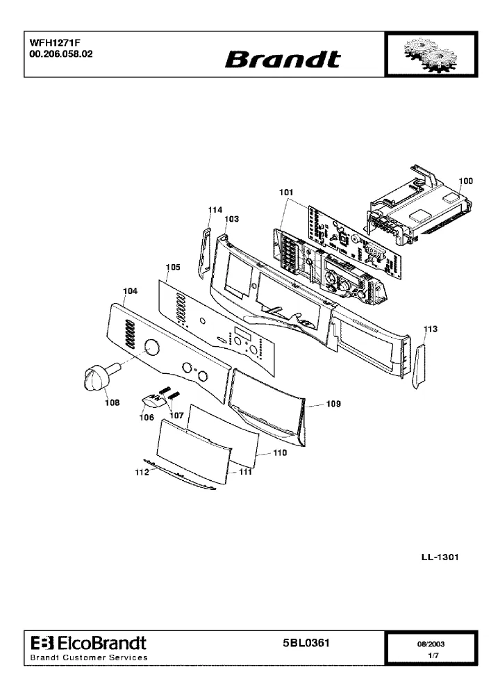 Vue éclatée BRANDT WFH1271F 0020605820
