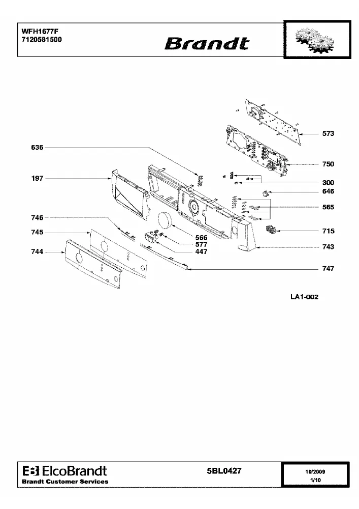 Vue éclatée BRANDT WFH1677F 7120581500