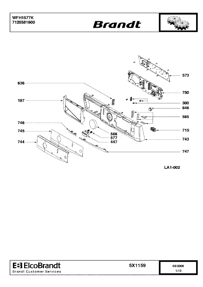 Vue éclatée BRANDT WFH1577K 7120581600
