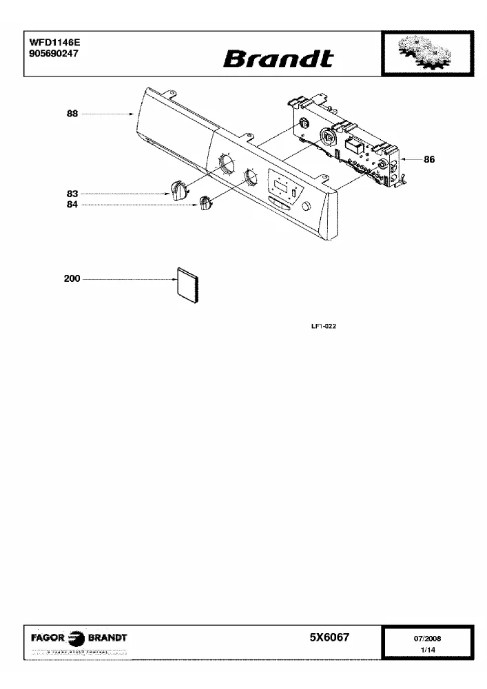 Vue éclatée BRANDT WFD1146E 905690247