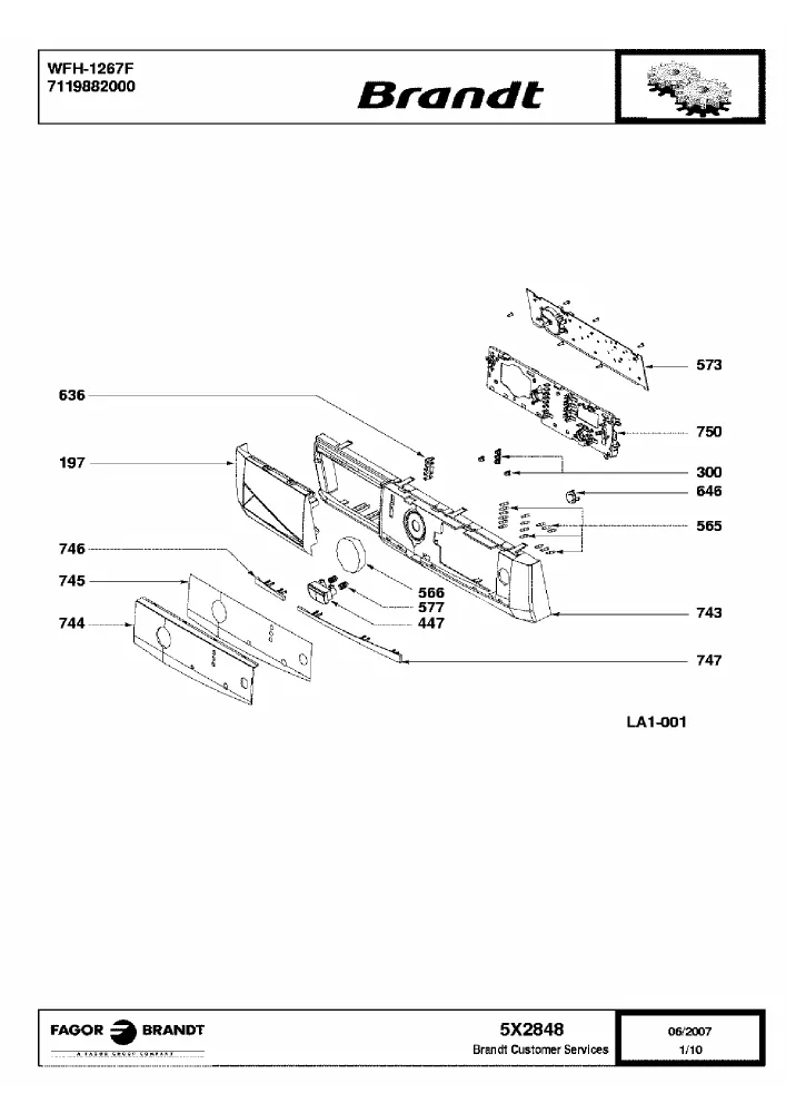 Vue éclatée BRANDT WFH1267F 7119882000