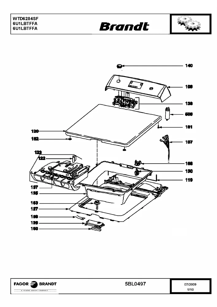 Vue éclatée BRANDT WTD6284SF 6U1LBTFFA