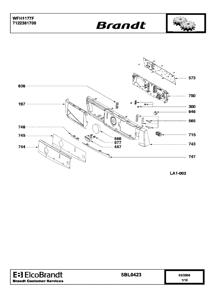 Vue éclatée BRANDT WFH1177F 7122381700