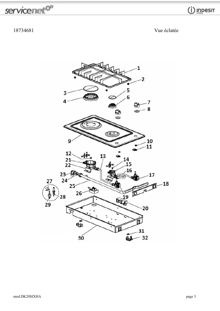 Vue éclatée HOTPOINT-ARISTON DK20SIXHA 78212