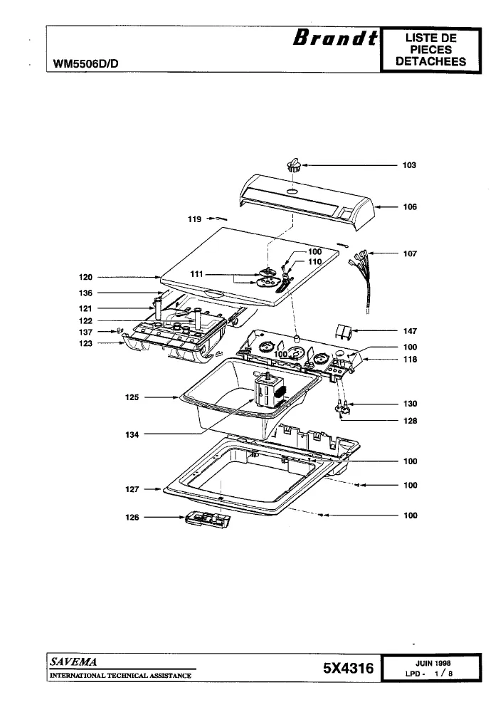 Vue éclatée BRANDT WM5506 WM5506D.D