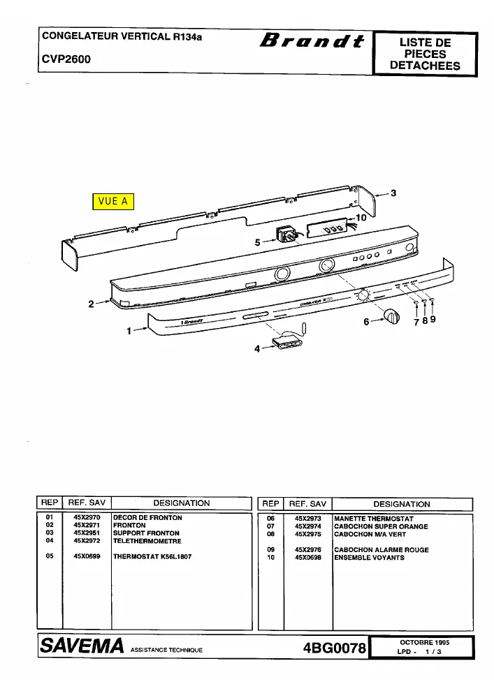 Vue éclatée BRANDT CVP2600 50125B3V5