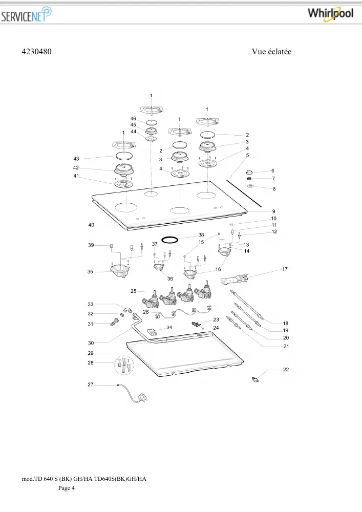 Vue éclatée HOTPOINT-ARISTON TD640S(BK) GH.HA 50275