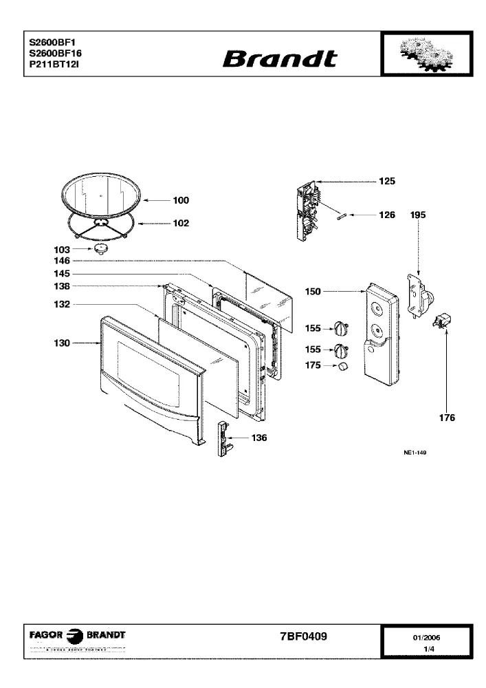 Vue éclatée BRANDT S2600BF1 S2600BF16