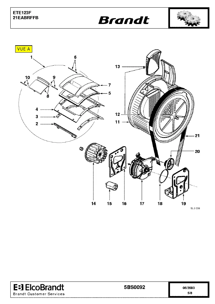 Vue éclatée BRANDT ETE123F 21EABRFFB