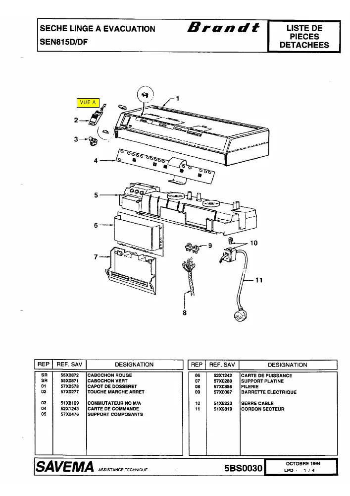 Vue éclatée BRANDT SEN815 SEN815D.DF