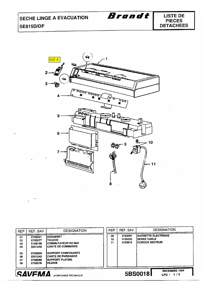 Vue éclatée BRANDT SE815D.DF SE815DDF