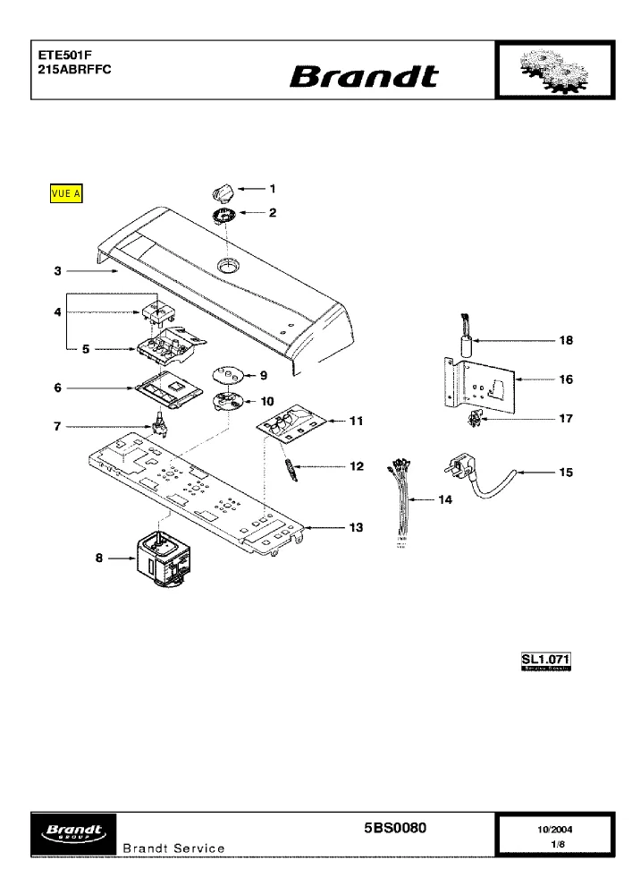 Vue éclatée BRANDT ETE501F 215ABRFFC