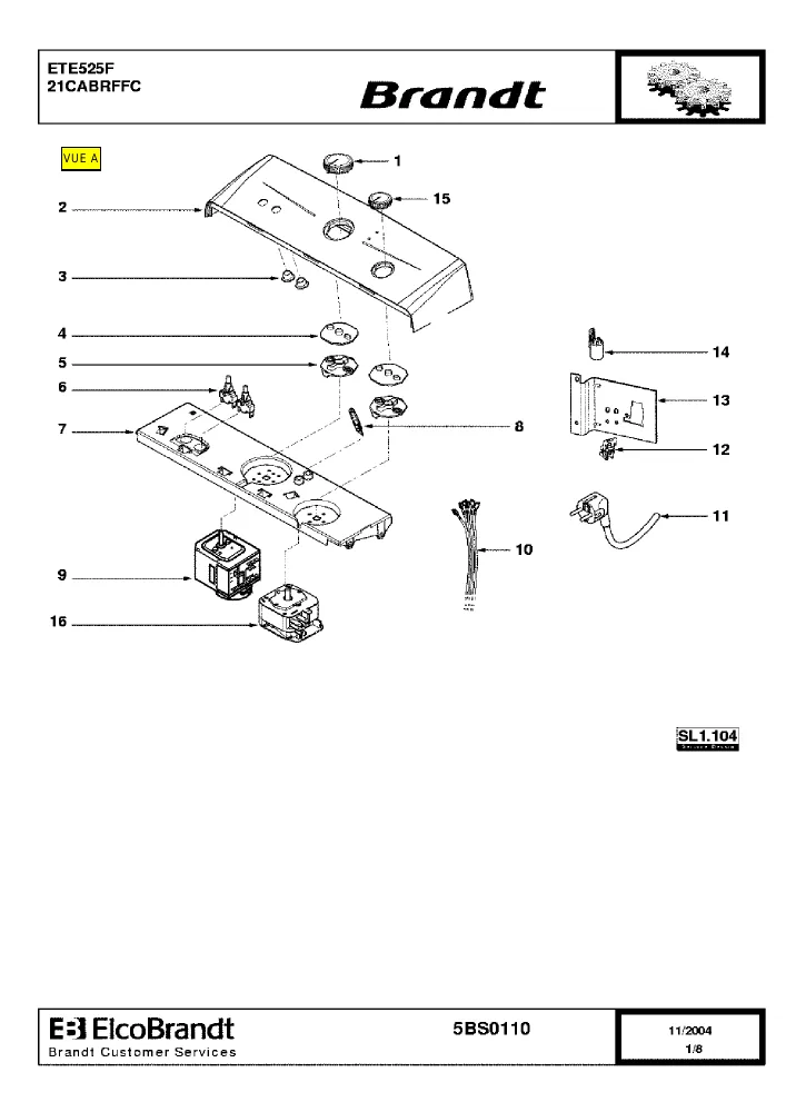 Vue éclatée BRANDT ETE525F 21CABRFFC