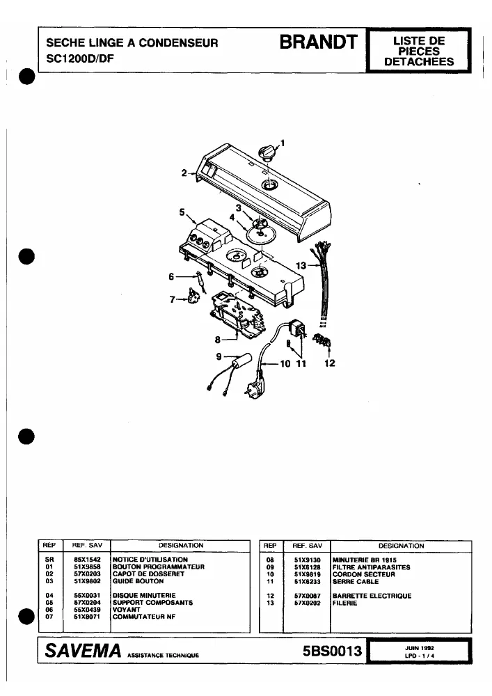 Vue éclatée BRANDT SC1200 SC1200D.DF SC1200DDF
