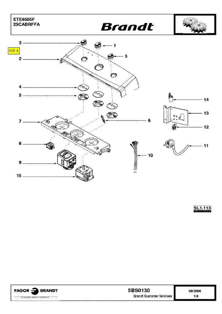 Vue éclatée BRANDT ETE6505F 25CABRFFA