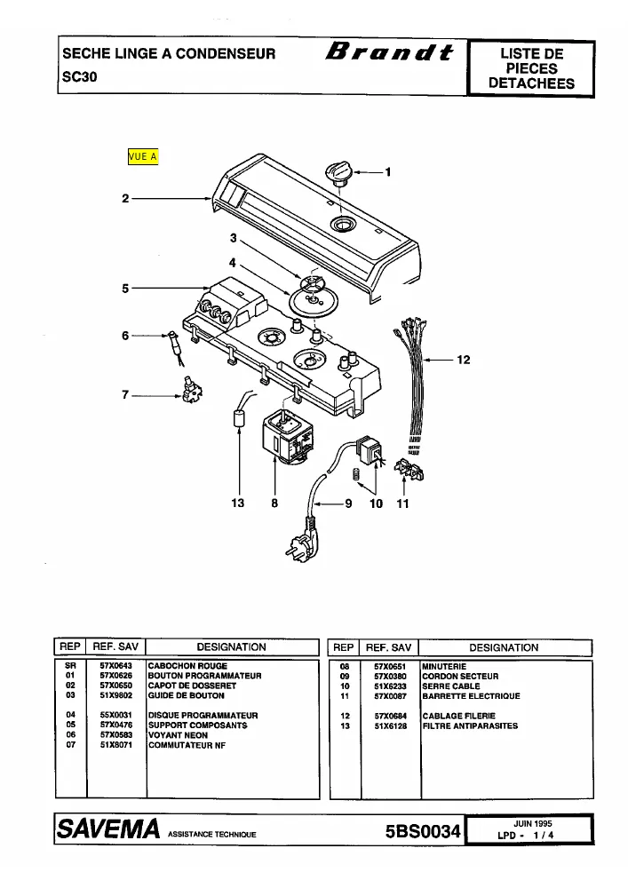 Vue éclatée BRANDT SC30 211ABRFFA