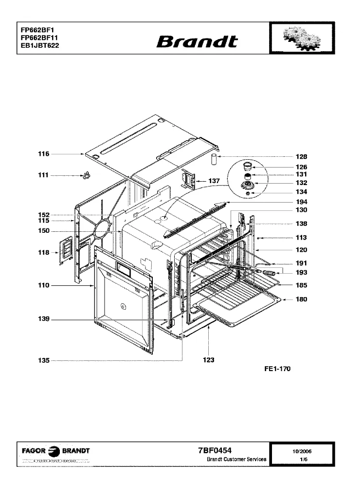 Vue éclatée BRANDT FP662BF1 FP662BF11