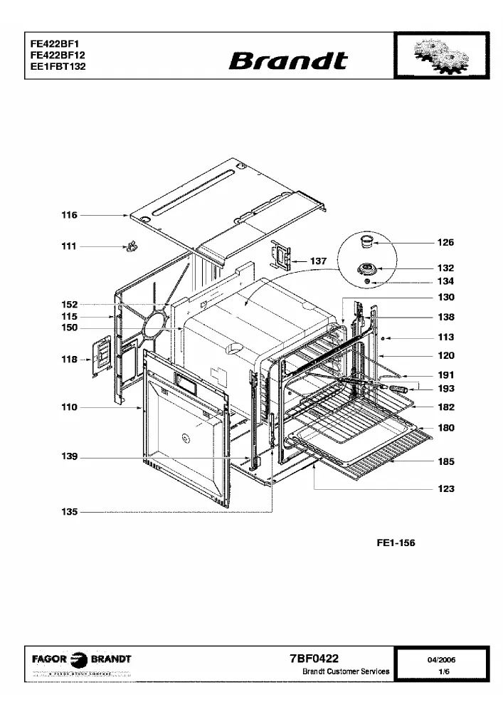 Vue éclatée BRANDT FE422BF1 FE422BF12