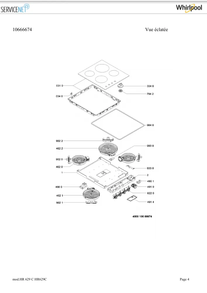 Vue éclatée HOTPOINT-ARISTON HR629C 104276