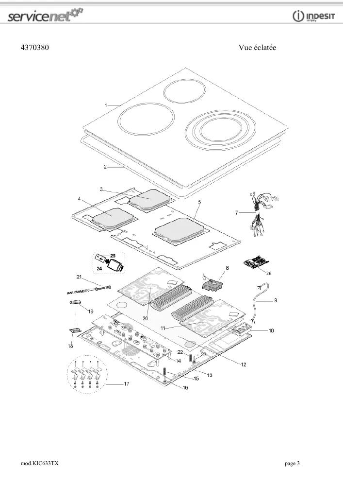 Vue éclatée HOTPOINT-ARISTON KIC633TX 79181