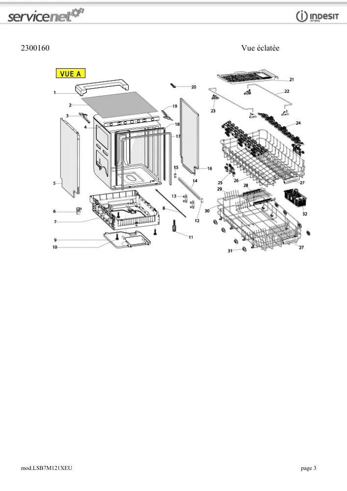 Vue éclatée HOTPOINT-ARISTON LSB7M121XEU 82900