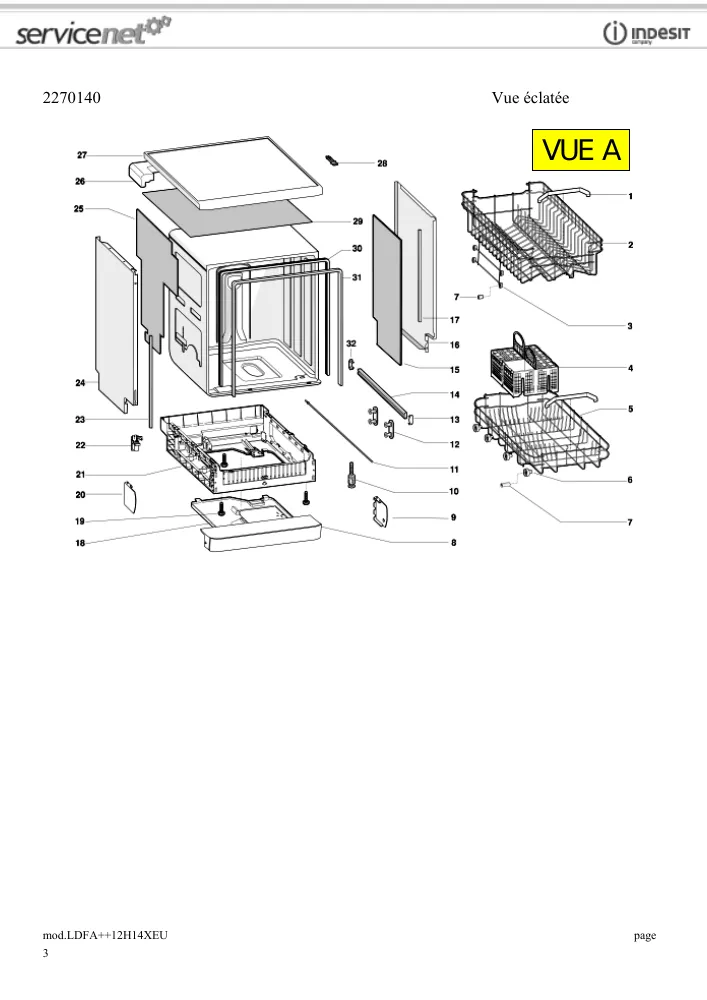 Vue éclatée HOTPOINT-ARISTON LDFA++12H14XEU 77095