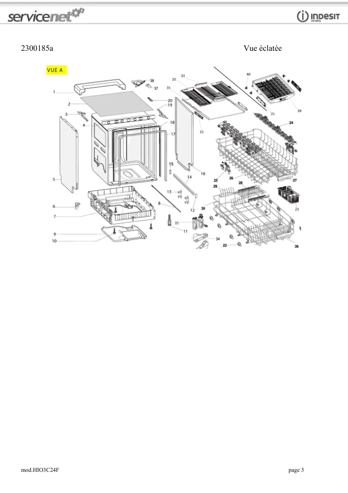 Vue éclatée HOTPOINT-ARISTON HIO3C24F 105632