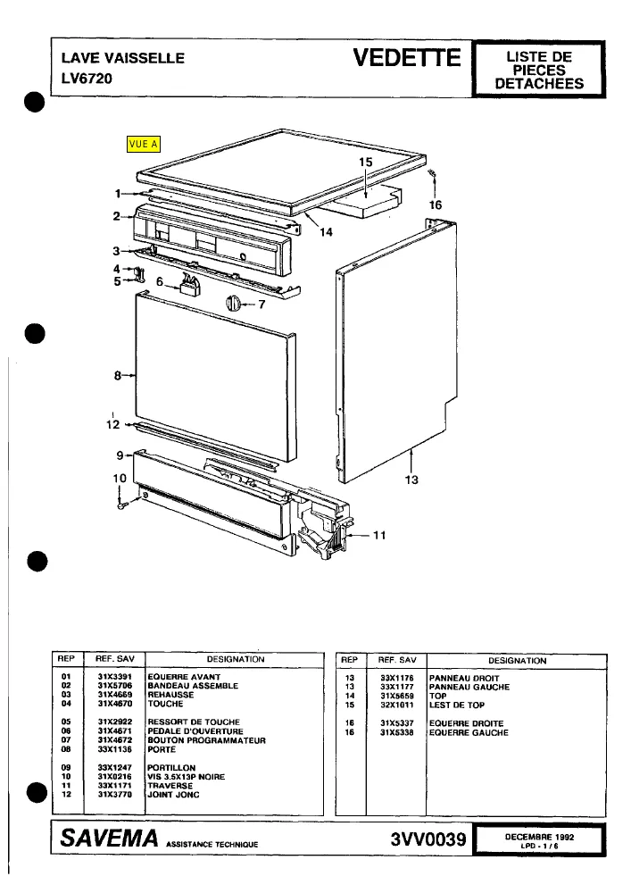 Vue éclatée VEDETTE LV6720 510BVEFFM