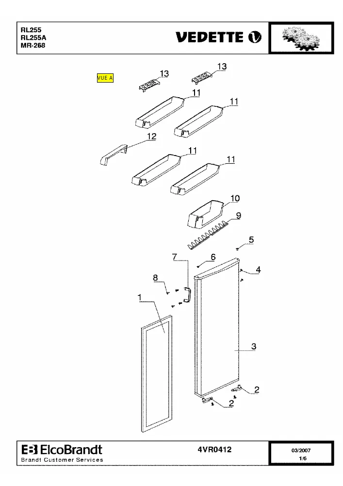 Vue éclatée VEDETTE RL255 RL255A