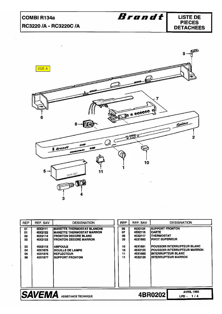 Vue éclatée VEDETTE RC3220 RC3220A