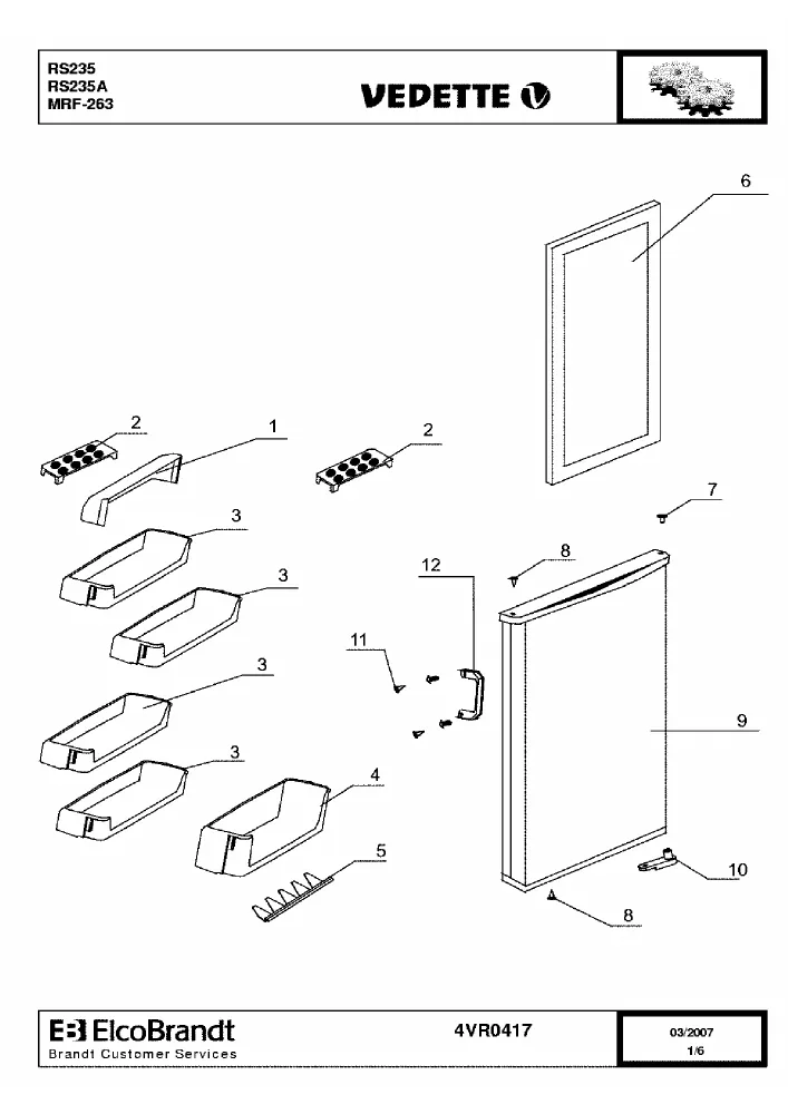 Vue éclatée VEDETTE RS235 RS235A