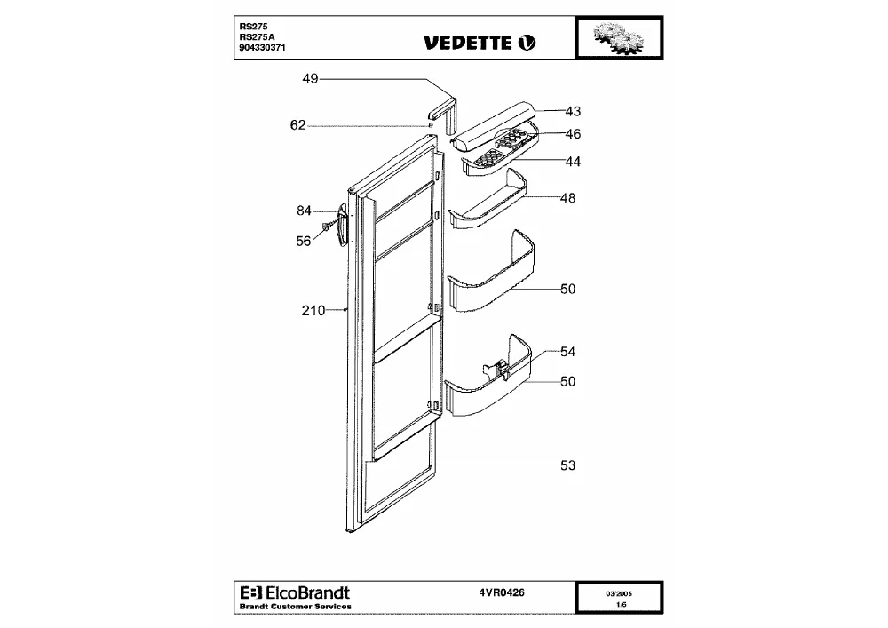 Vue éclatée VEDETTE RS275 RS275A