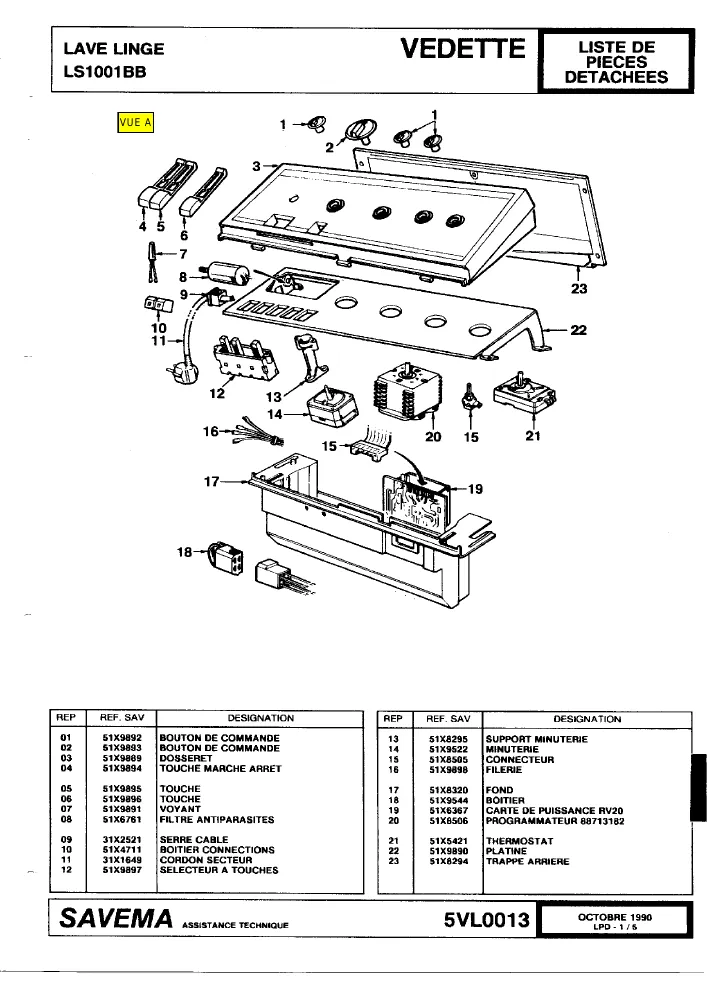 Vue éclatée VEDETTE LS1001BB 7S57VEFFA